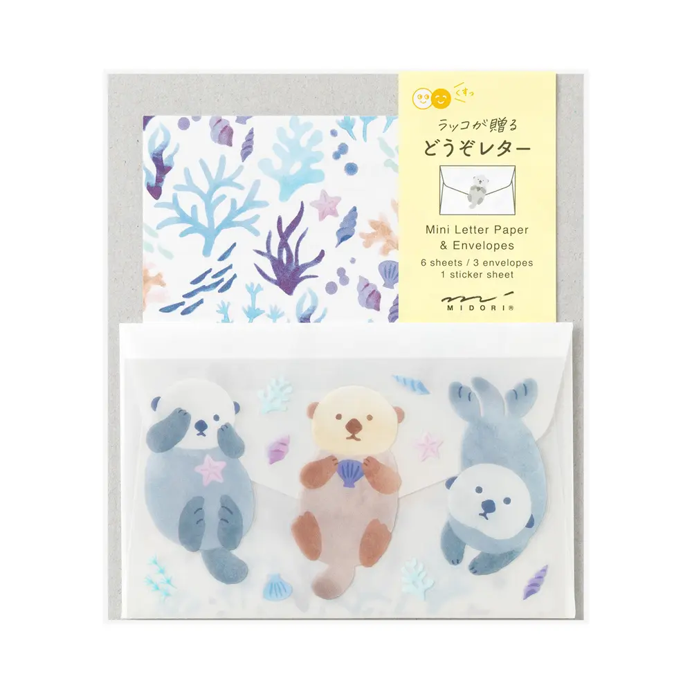 日本 MIDORI《Mini Letter Set 迷你信紙組 - 請收下 (附貼紙)》#海獺-海獺