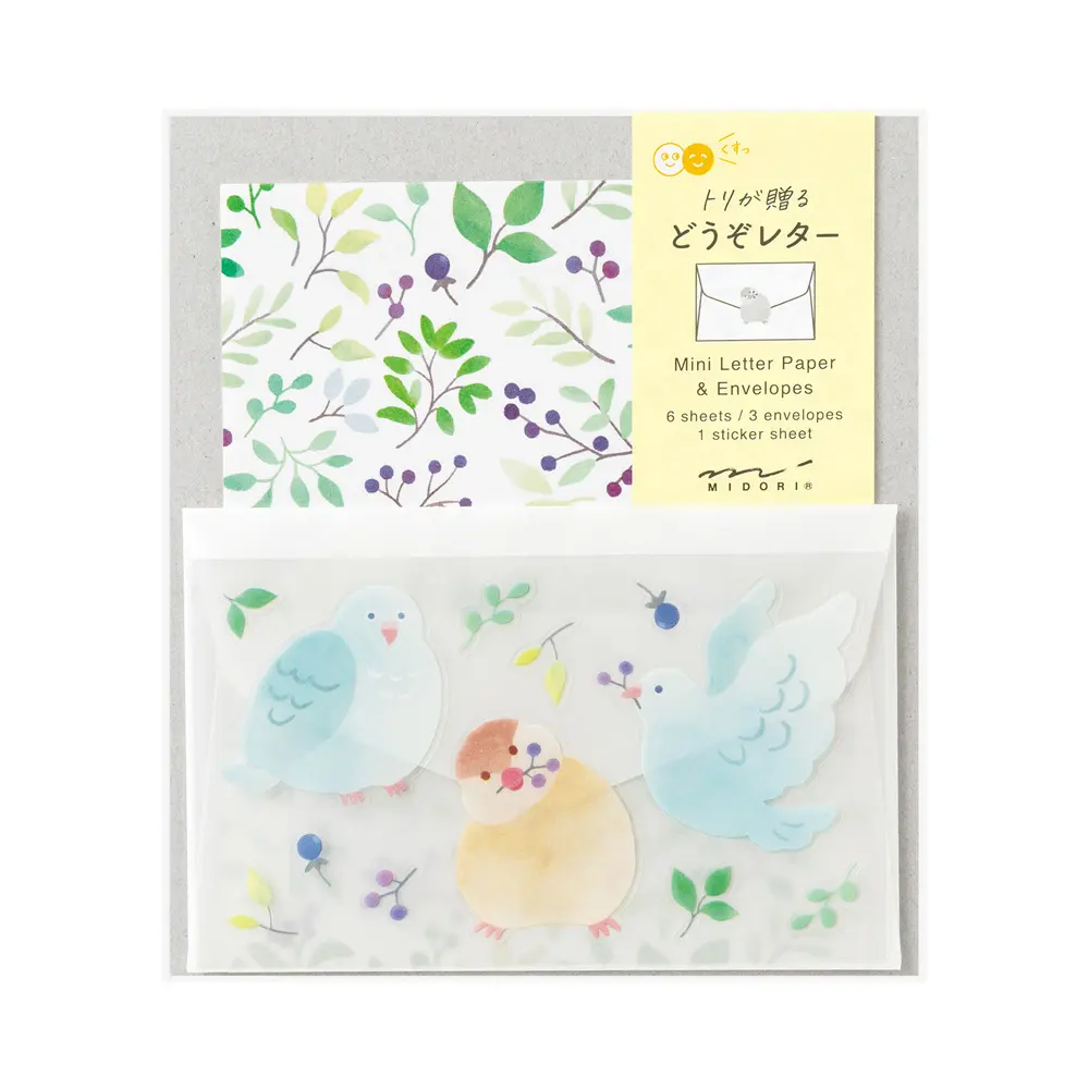 日本 MIDORI《Mini Letter Set 迷你信紙組 - 請收下 (附貼紙)》#小鳥-小鳥