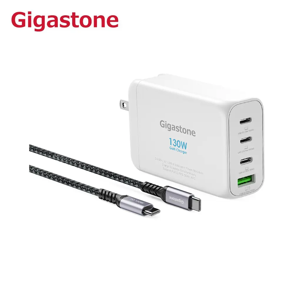 【Gigastone】130W PD+QC GaN氮化鎵 四孔Type-C快充組-白色