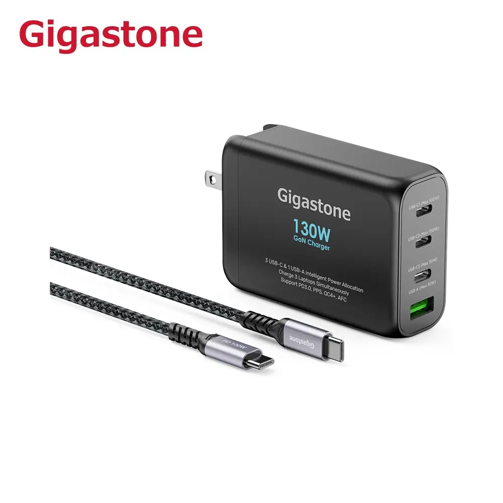 【Gigastone】130W PD+QC GaN氮化鎵 四孔Type-C快充組-黑色